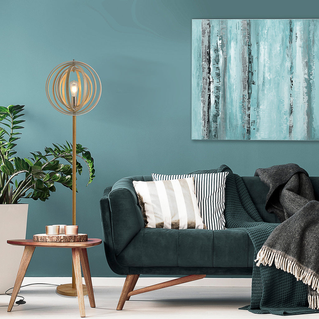 Earth lamp design with lampshade with adjustable rings in wooden bulbs E27 Ñ„38 x 160 cm - Borgè
