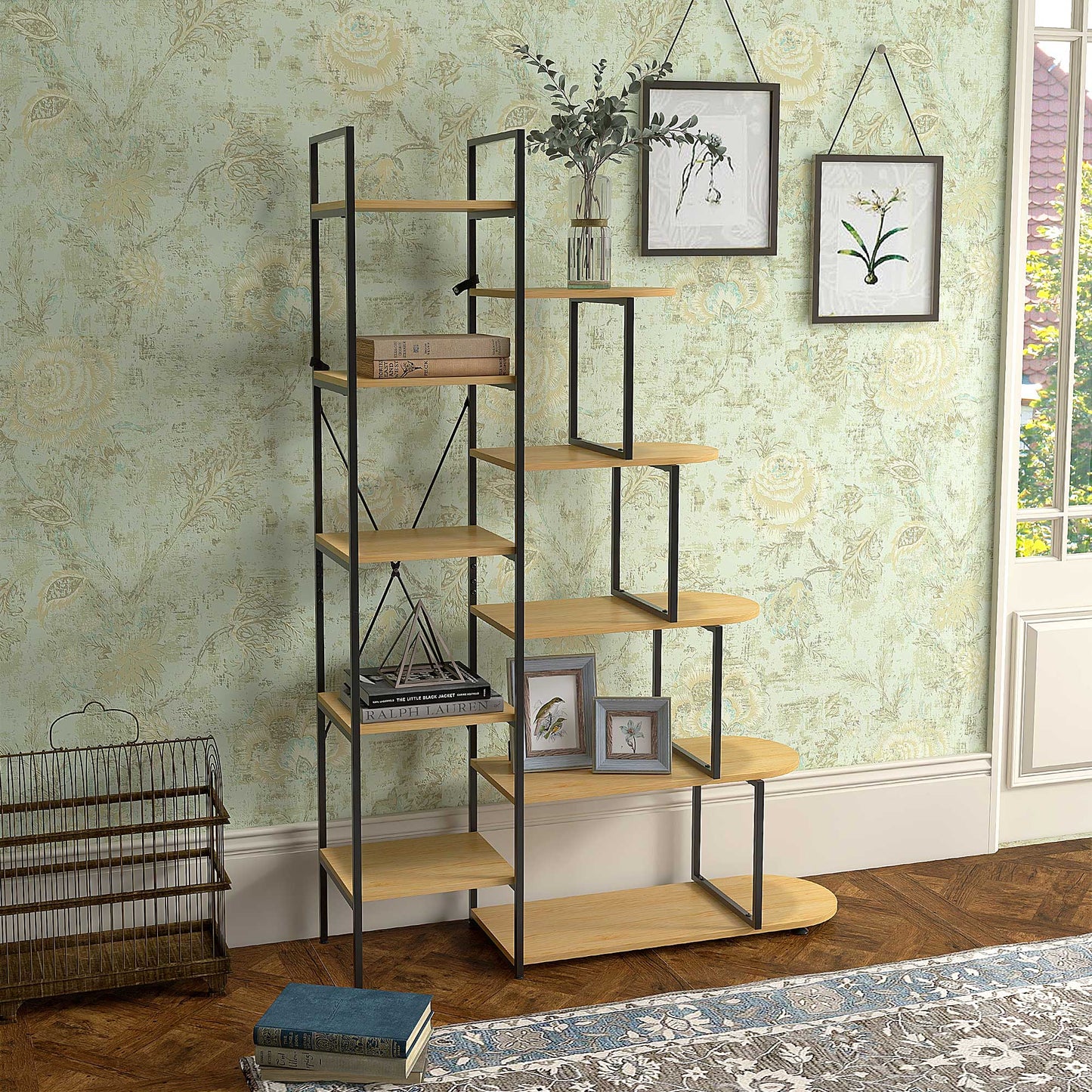 Homcom Bookcase with 10 -level bookcase, industrial style in chipboard and steel, 111.5x32x170 cm - Borgè