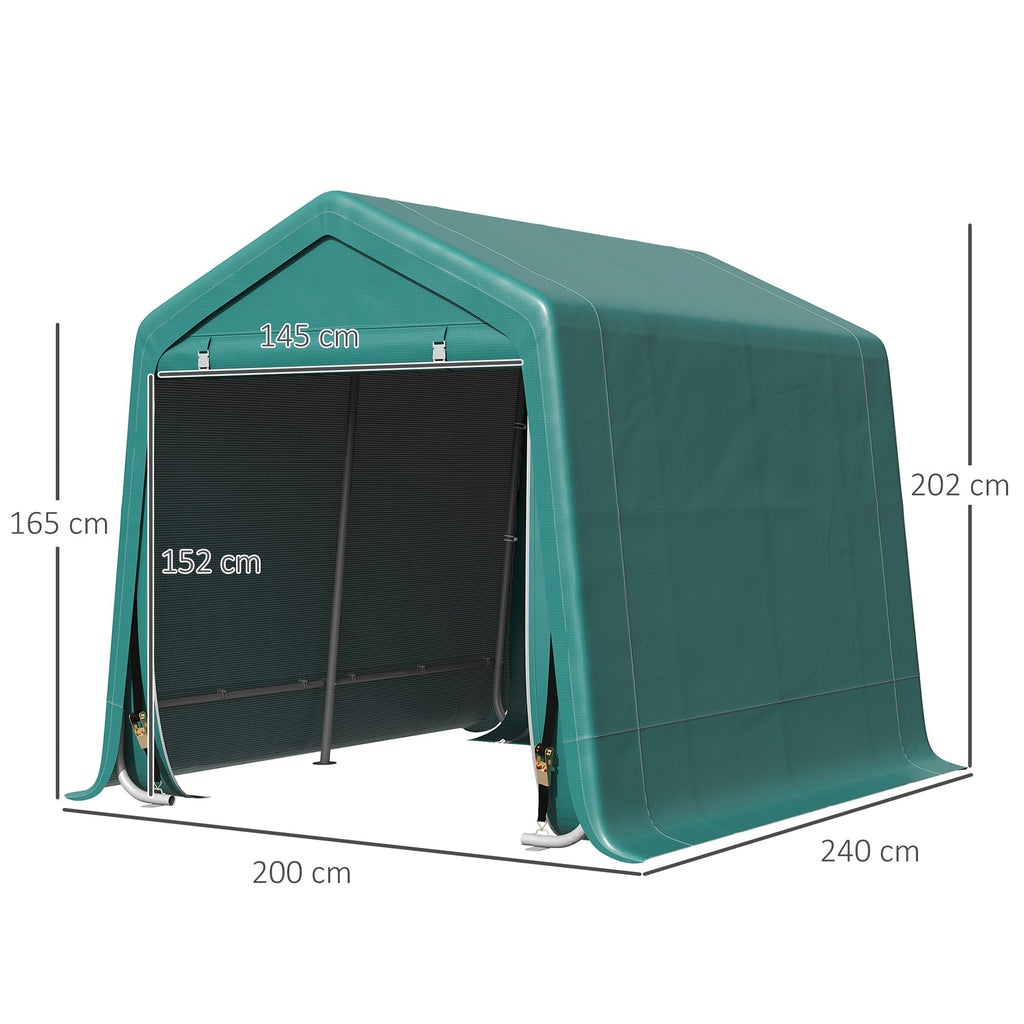 2.4x2m Outdoor Garage Tent for Motorcycles and Bicycles, Garden Tool Shed in Metal and PE Fabric, Green - Borge' Group Limited