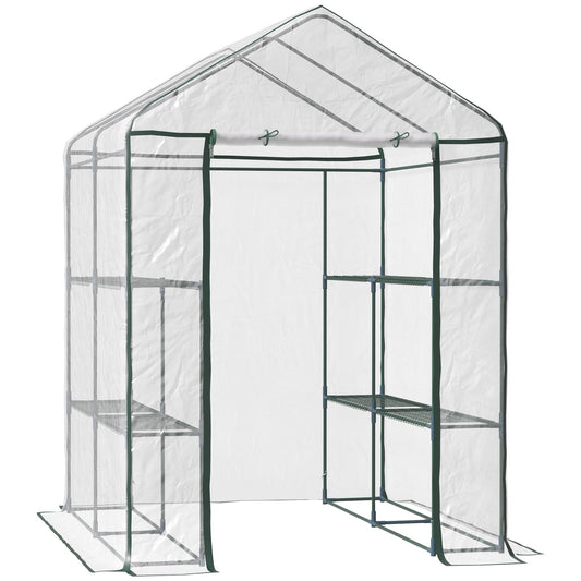 Outsunny greenhouse greenhouse in transparent pvc, balcony greenhouse with shelves for vegetable plants 1.43 x 1.43 x 1.95m