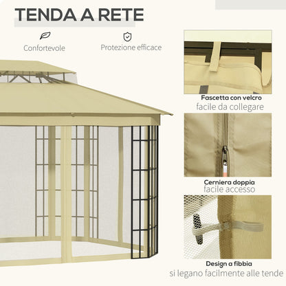 Outsunny garden gazebo with mosquito net and 2 levels in polyester levels, metal structure, 3.65x3m, beige - Borgè