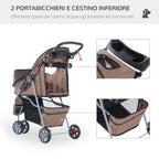 Folding Dog Stroller for Small Dogs, Dog Pushchair with Braked Wheels, Cup Holder, Storage Basket and Removable and Washable Padding, for Pets up to 10 kg, Coffee - Borge' Group Limited