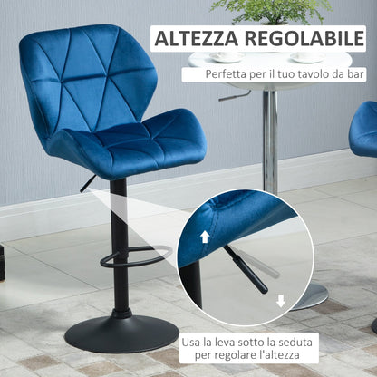 Set 2 swivel bar stools with adjustable height of velvet coating and round base - blue - Borgè