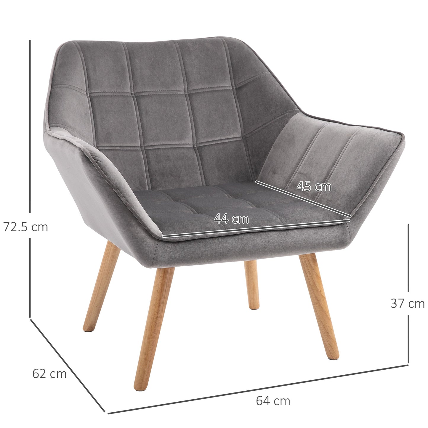 TROMSO | Nordic style armchair in wood and Grey velvet effect for living room or office | 64x62x72.5 cm