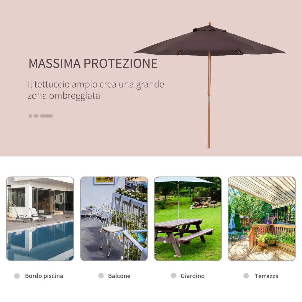 Garden Umbrella 2.5x2.3 m with 6 Ribs and Crank Handle, Made of Wood and Polyester, Brown - Borge' Group Limited