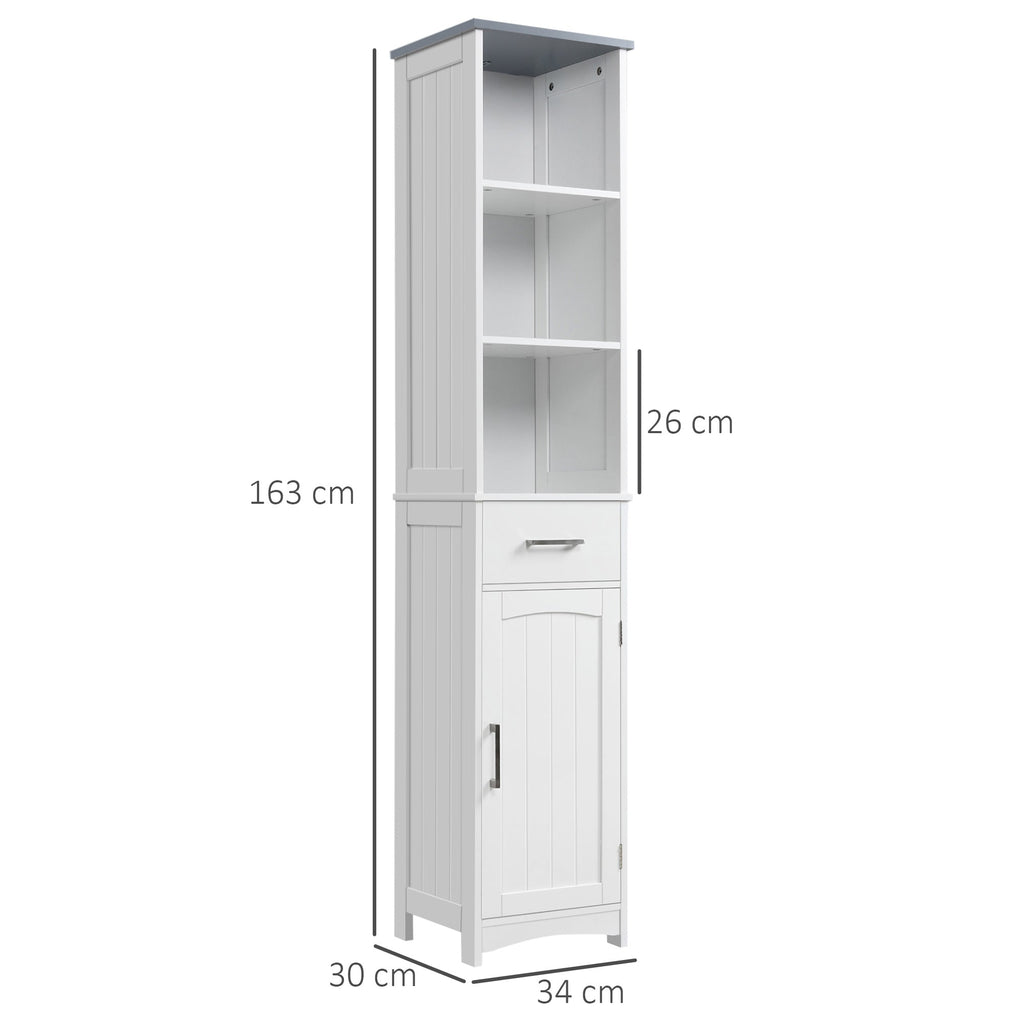 kleankin bathroom cabinet with 3 -level shelf, 1 drawer and 1 cabinet, 34x30x163cm - Borgè