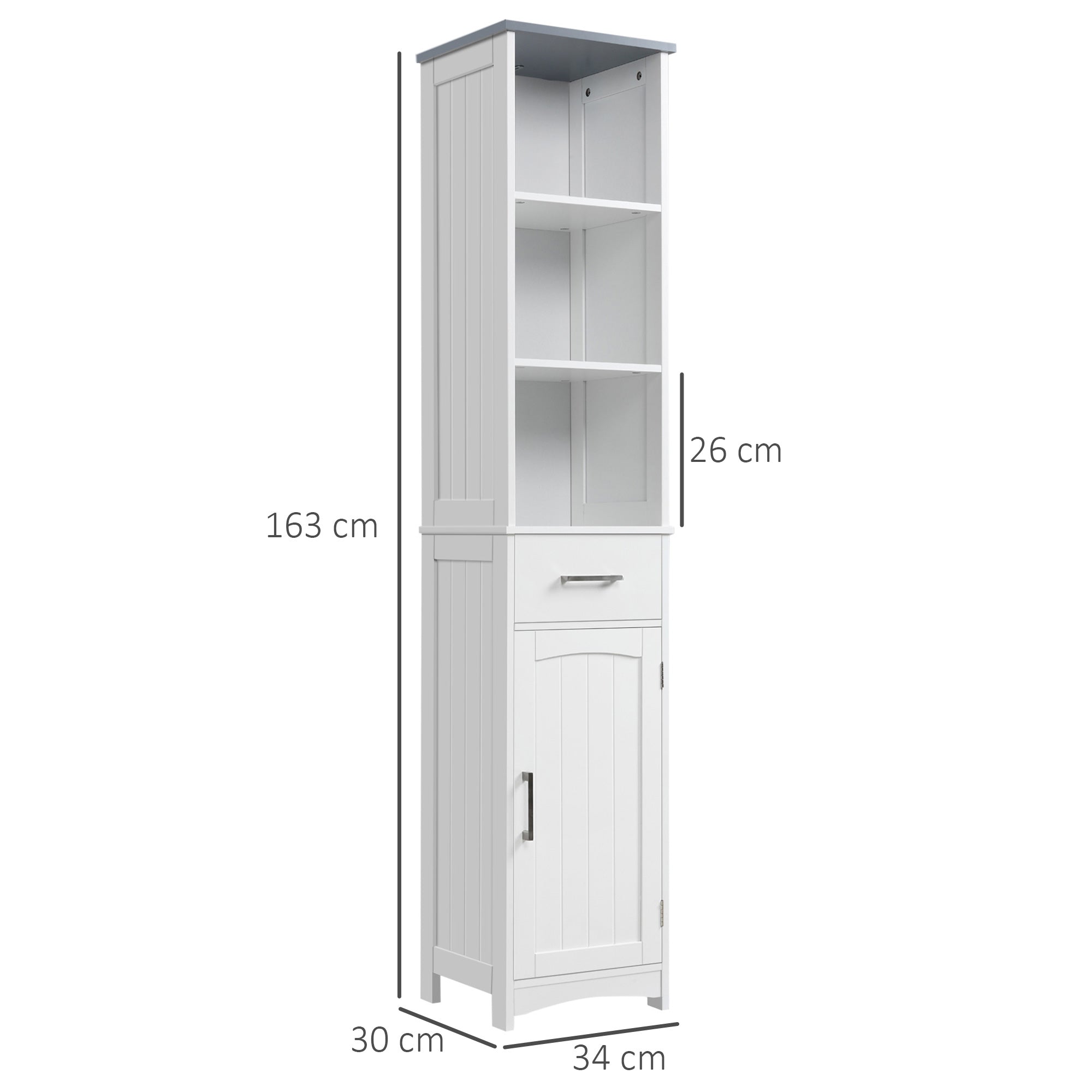 kleankin bathroom cabinet with 3 -level shelf, 1 drawer and 1 cabinet, 34x30x163cm - Borgè