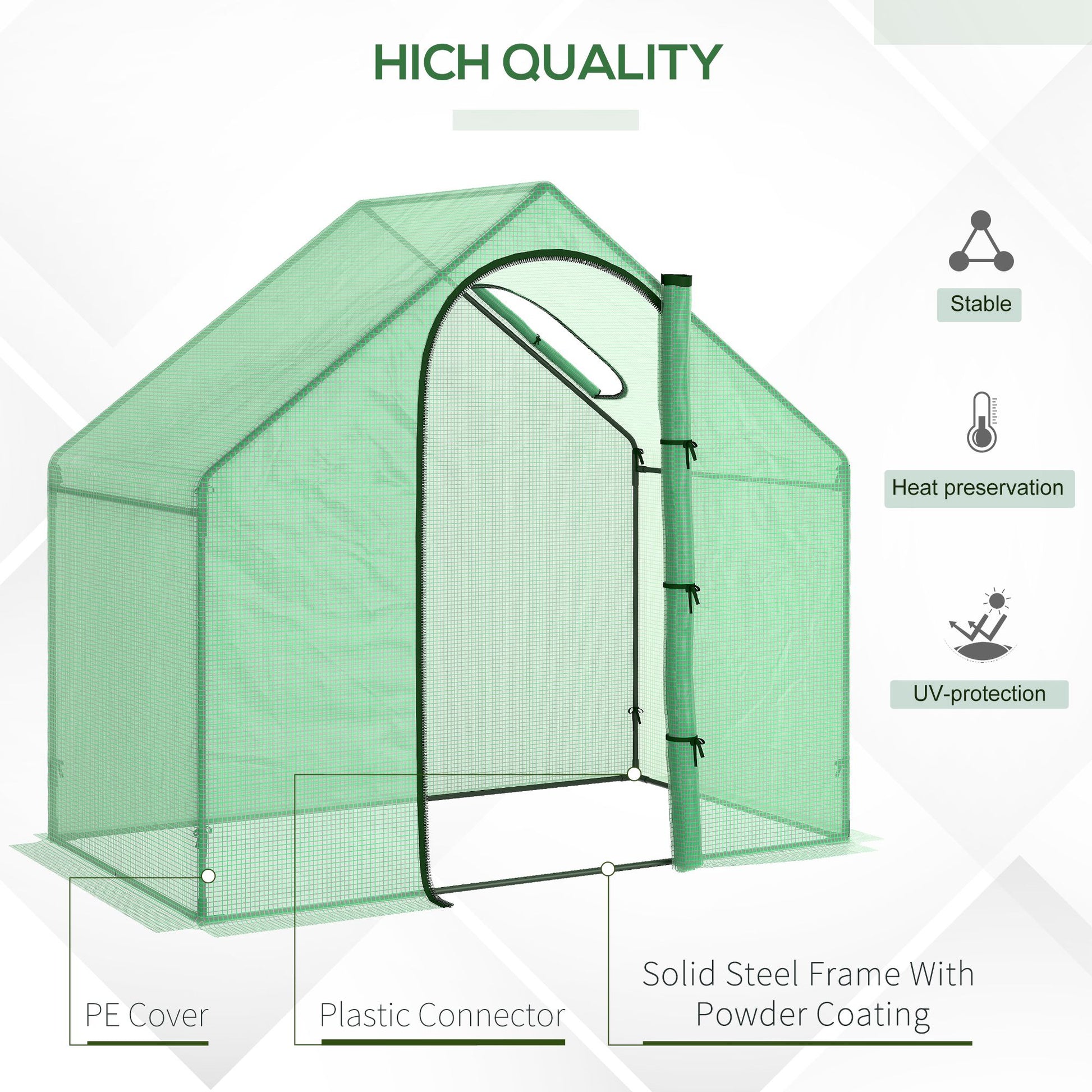 Outsunny Garden greenhouse with hinge door and air intake, 4 ropes and stakes included, 180x100x168 cm, green - Borgè