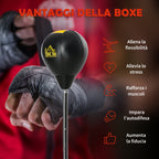Boxing bag at adjustable height, gloves included, in pe and metal, 45x45x133-151cm, gold - Borge' Group Limited