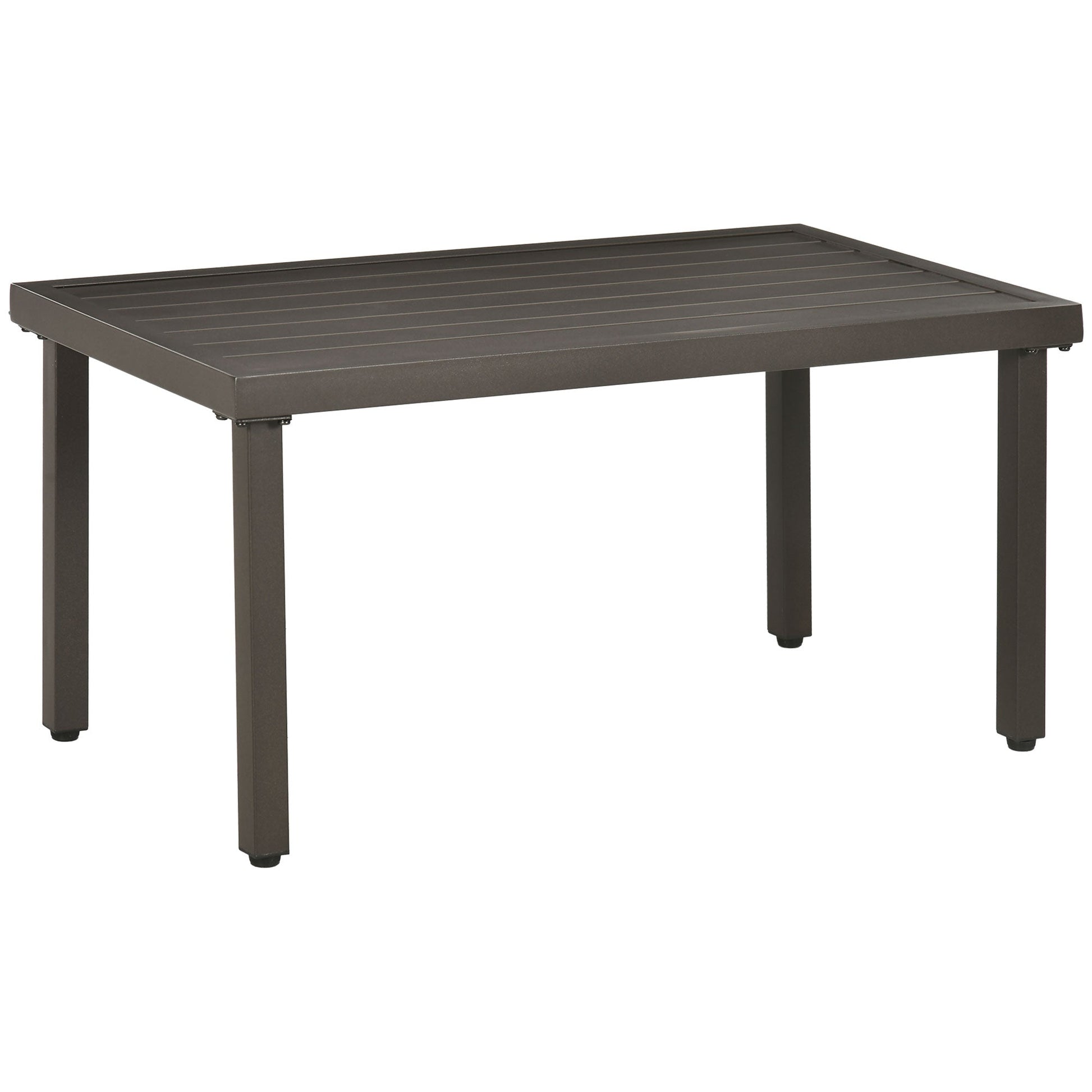 Outdoor steel coffee table with adjustable feet and slatted top, 91x51x46 cm, brown - Borgè