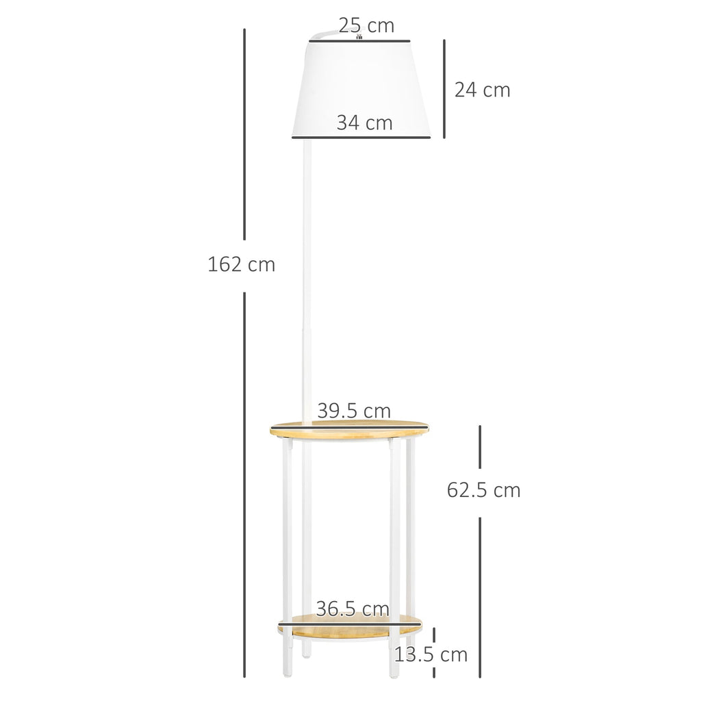 Modern Earth lamp with 2 levels table for living room and bedroom, in linen effect fabric, bamboo and steel, Ã˜37x162 cm - Borgè