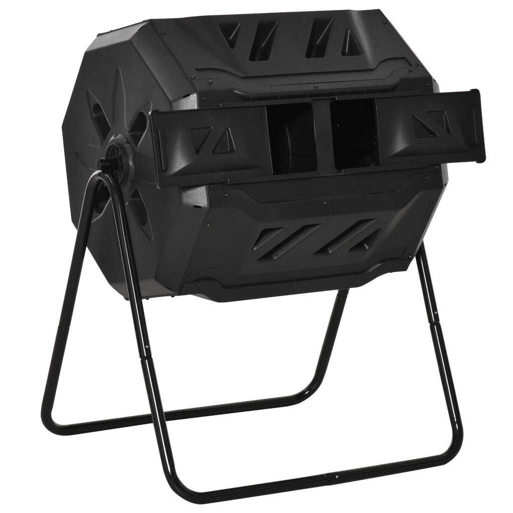 2-Section Rotating Garden Composter with 8 Air Vents, Home Composter in Steel and PP, 160 L, for Composting Organic Waste, 71x65x96 cm, Black - Borge' Group Limited