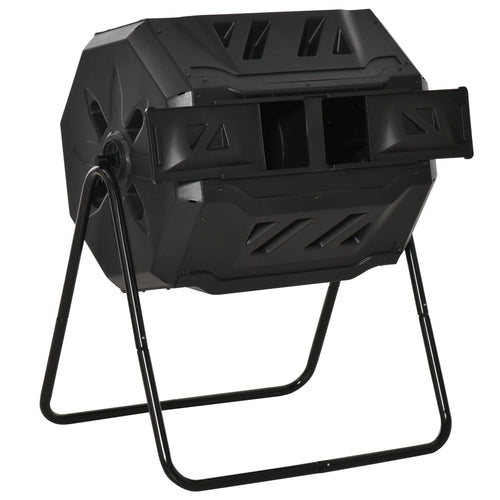 2-Section Rotating Garden Composter with 8 Air Vents, Home Composter in Steel and PP, 160 L, for Composting Organic Waste, 71x65x96 cm, Black - Borge' Group Limited