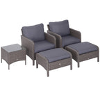 Garden Furniture Set 2 Armchairs 2 Footstools 1 Coffee Table in Tempered Glass Rattan Grey - Borge' Group Limited