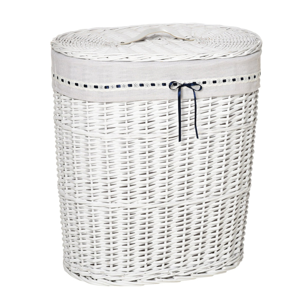 Cesto Boarder holder in wicker with lid and internal sack in washable fabric, white - Borgè