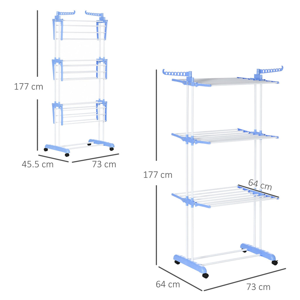 Clothes Drying Rack | 4 level folding Clothes Rack with Swivel Wings and 4 wheels | 73x64x177 cm - Borgè