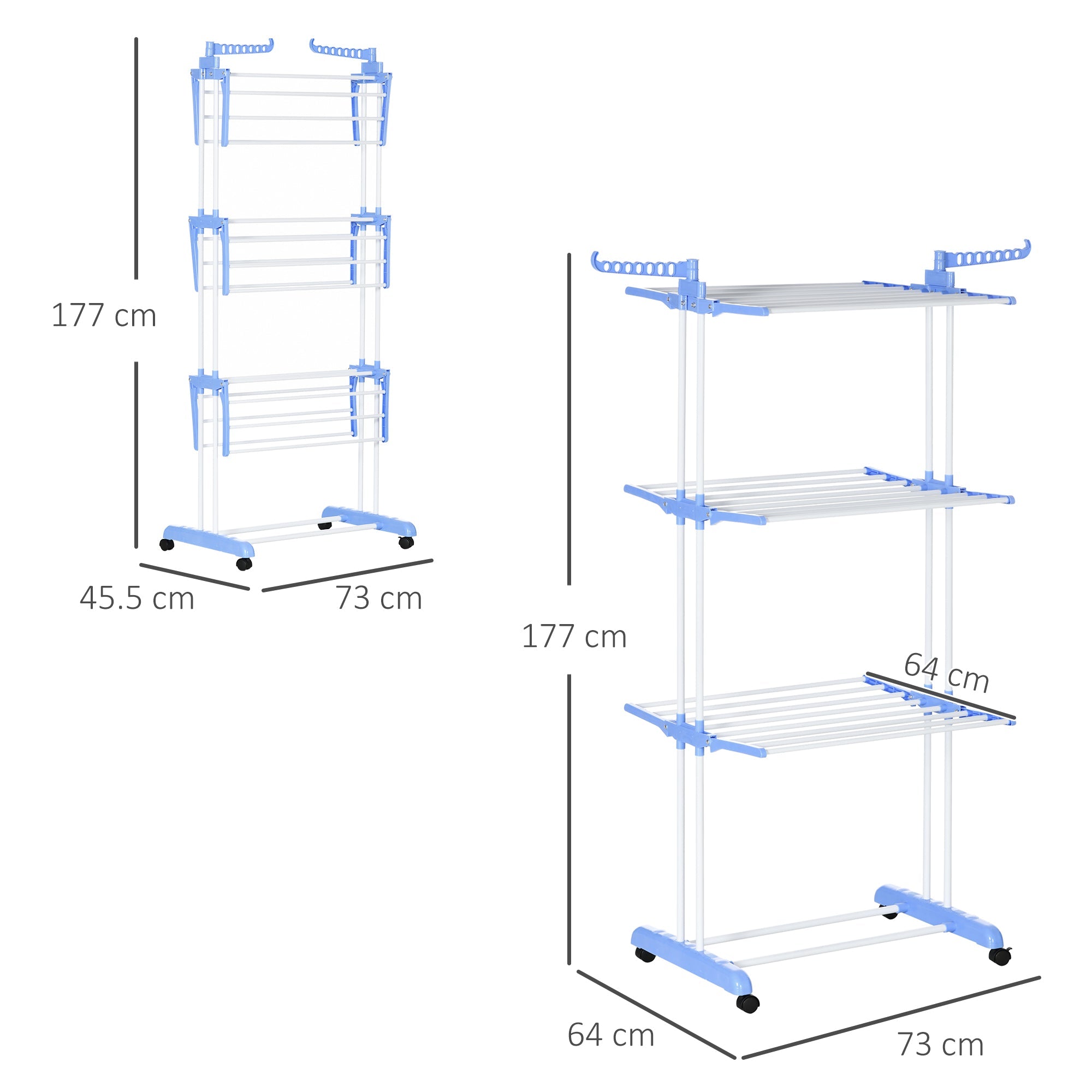 Clothes Drying Rack | 4 level folding Clothes Rack with Swivel Wings and 4 wheels | 73x64x177 cm - Borgè