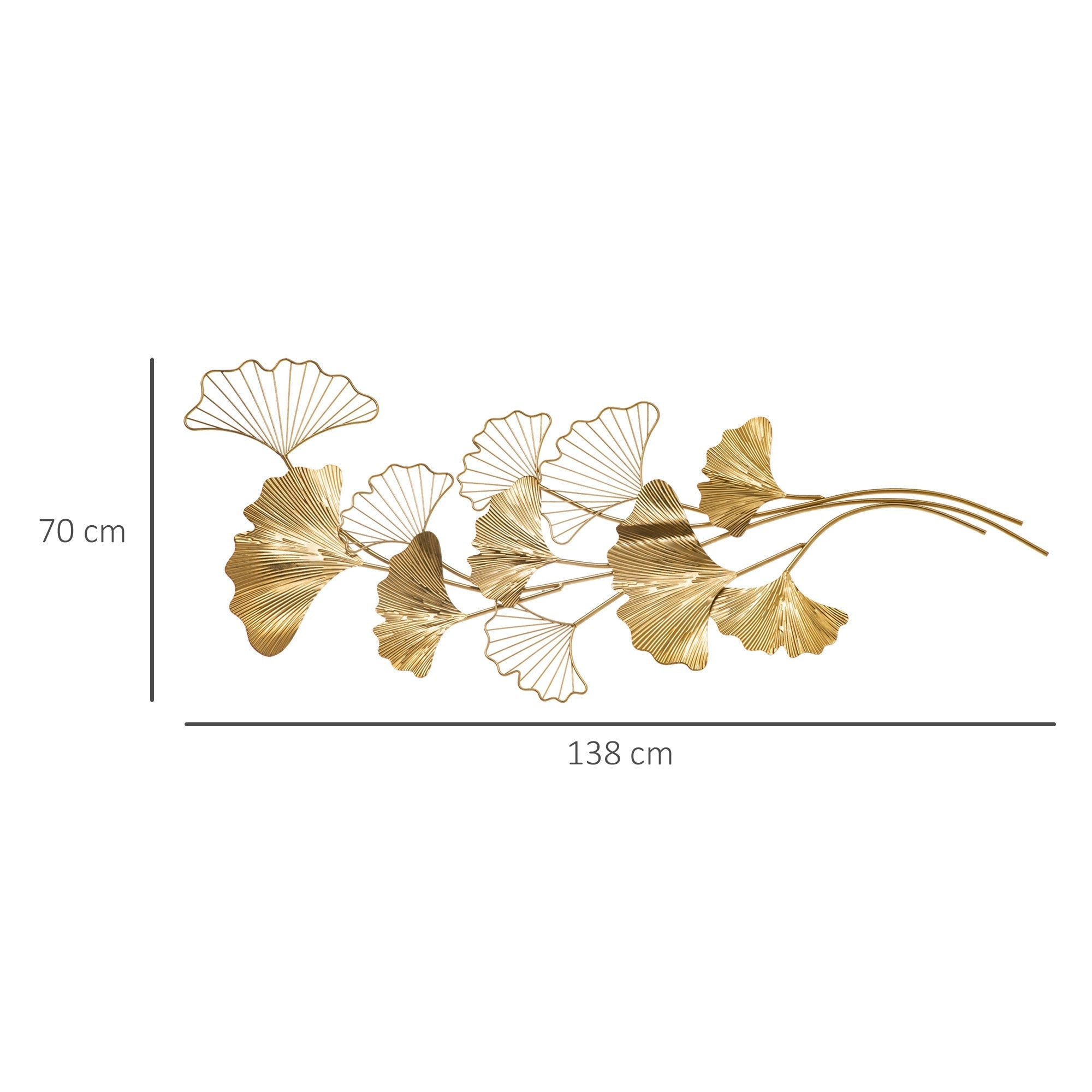 Homcom 3D Metal Wall Decoration, Golden Wall Art with Ginkgo 138x70cm leaves - Borgè