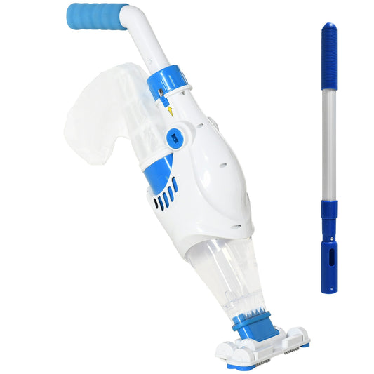 Outsunny cleaner aspirator for battery swimming pools with telescopic pole, brushes and filter, white and blue - Borgè