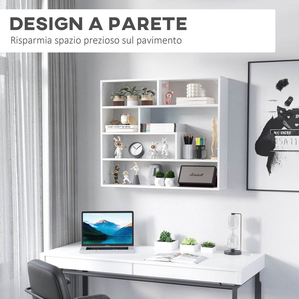 Homonda Modern Wooden Wall Library at 4 levels, 94x19.5x80cm, White - Borgè