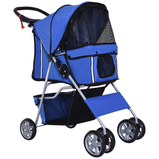 Pawhut Folding Dog Stroller in Fabric with Basket and Portabicchieri, 75x45x97cm - Blue - Borgè