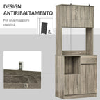 Modern Belief For Kitchen or Dining Room, Buffet Mobile With Wooden Cabinets And Drawers, Grey, 71x41x178cm - Borgè