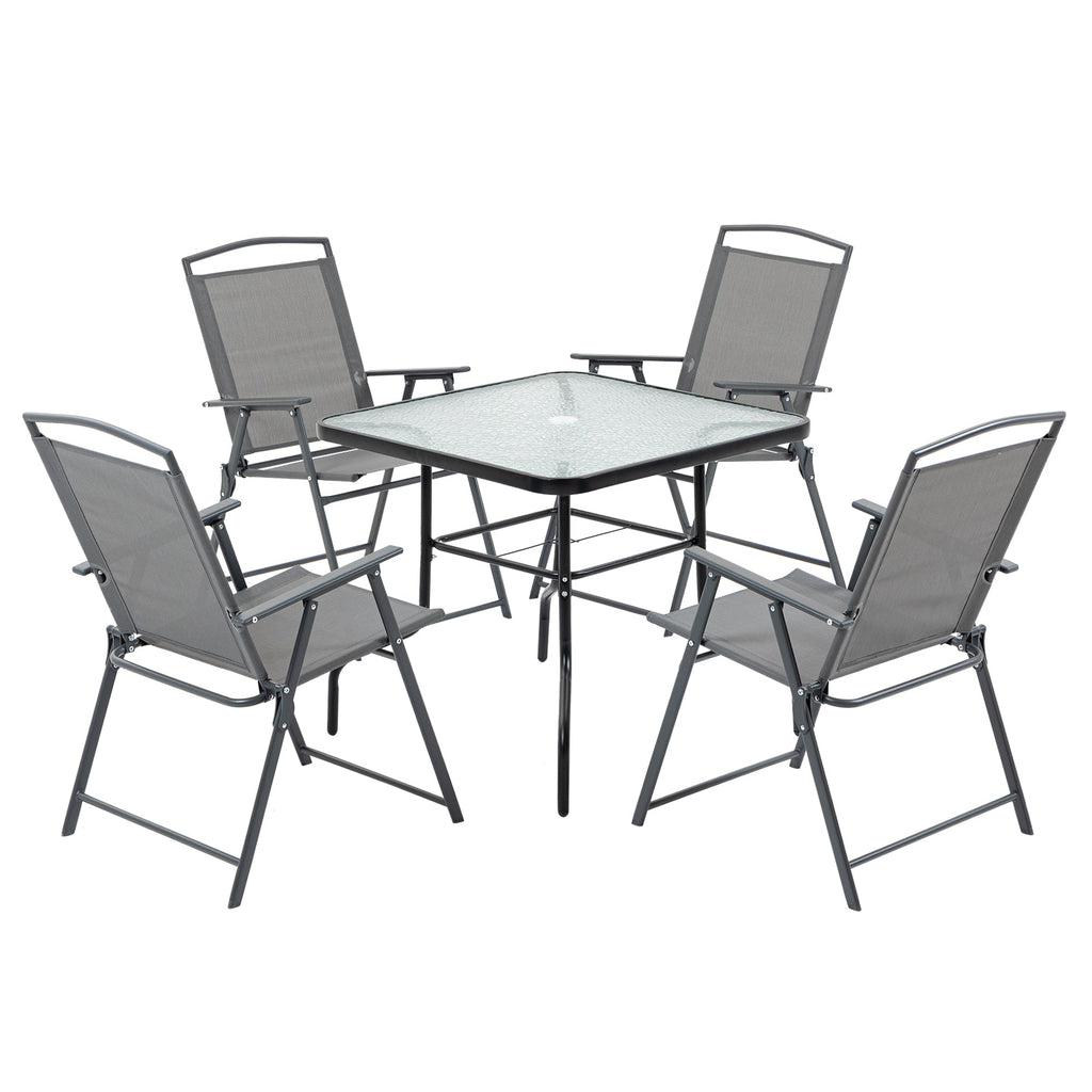 Folding Garden Table and 4 Chairs Set with Umbrella Hole, Black - Borge' Group Limited
