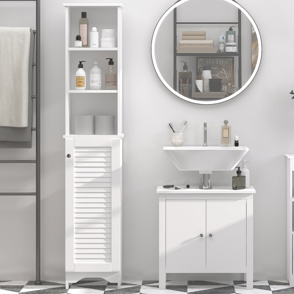 Homcom Bathroom Column with 3 -level shelf and locked locker, in MDF and chipboard, 34x20x165 cm, white - Borgè