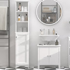 Homcom Bathroom Column with 3 -level shelf and locked locker, in MDF and chipboard, 34x20x165 cm, white - Borgè