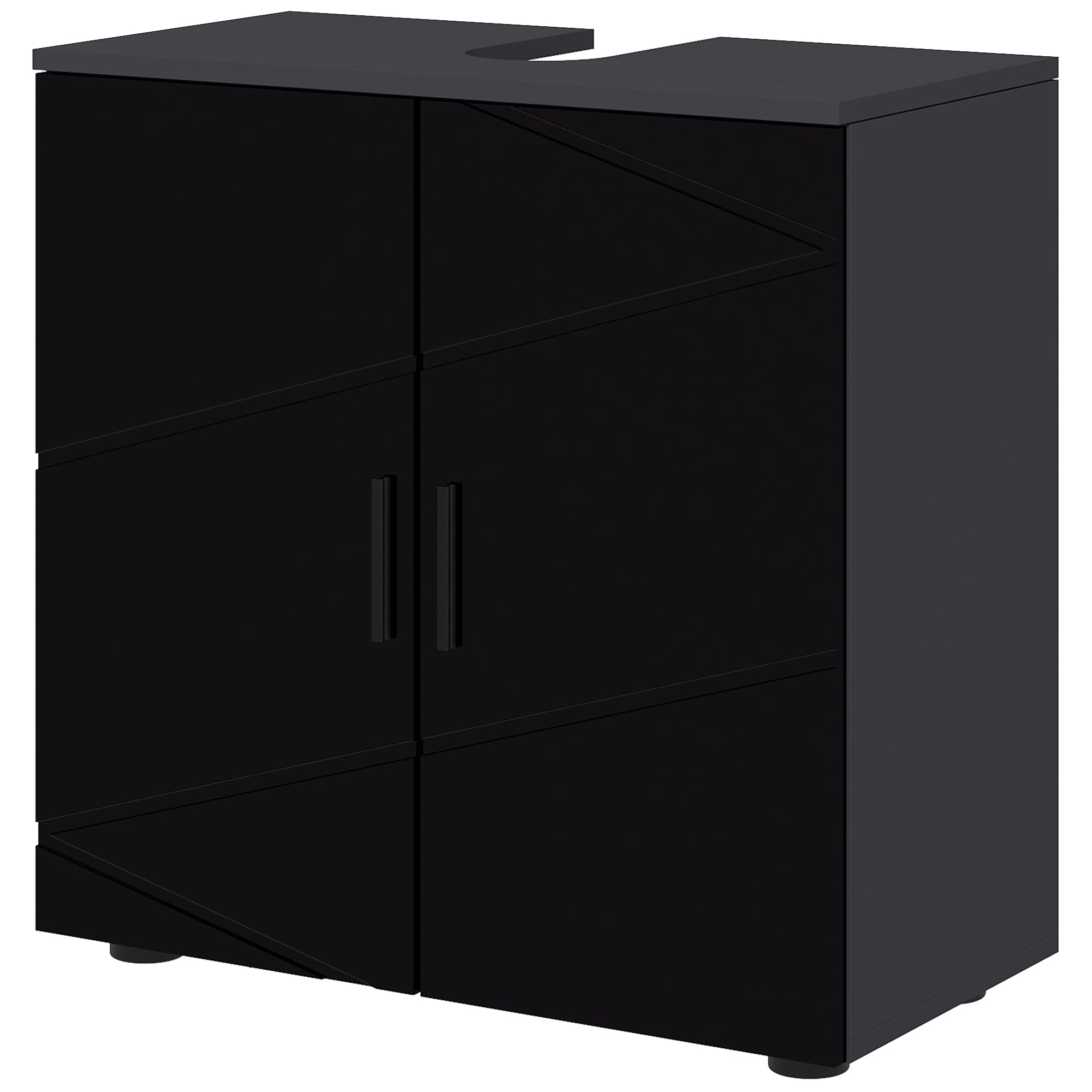Kleankin Mobile Sublavabo Wooden Bath with 2 -door locker, 60x30x60cm, black - Borgè