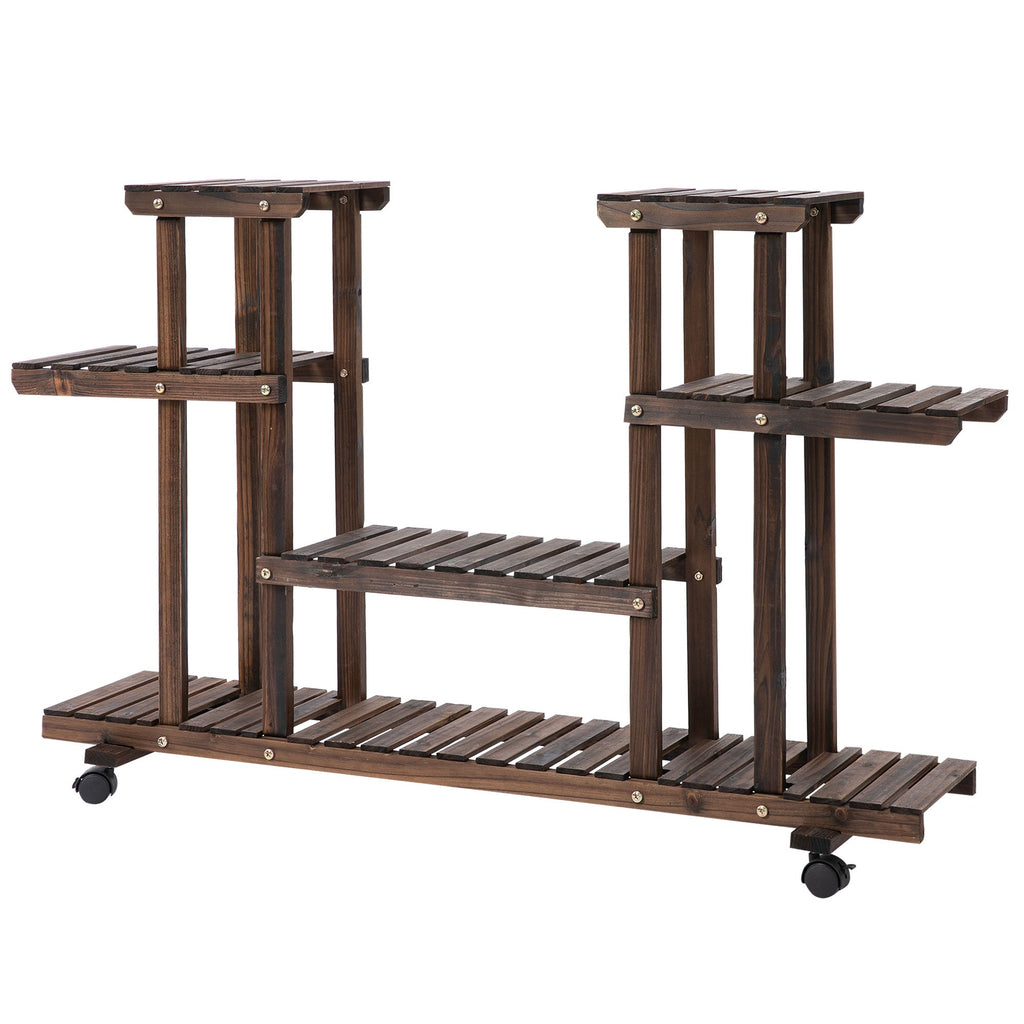 4-Tier Flower Rack, Indoor and Outdoor Wooden Planter with 4 Wheels, 123.5 x 33 x 80cm - Borge' Group Limited