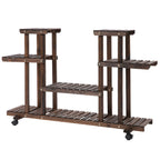 4-Tier Flower Rack, Indoor and Outdoor Wooden Planter with 4 Wheels, 123.5 x 33 x 80cm - Borge' Group Limited