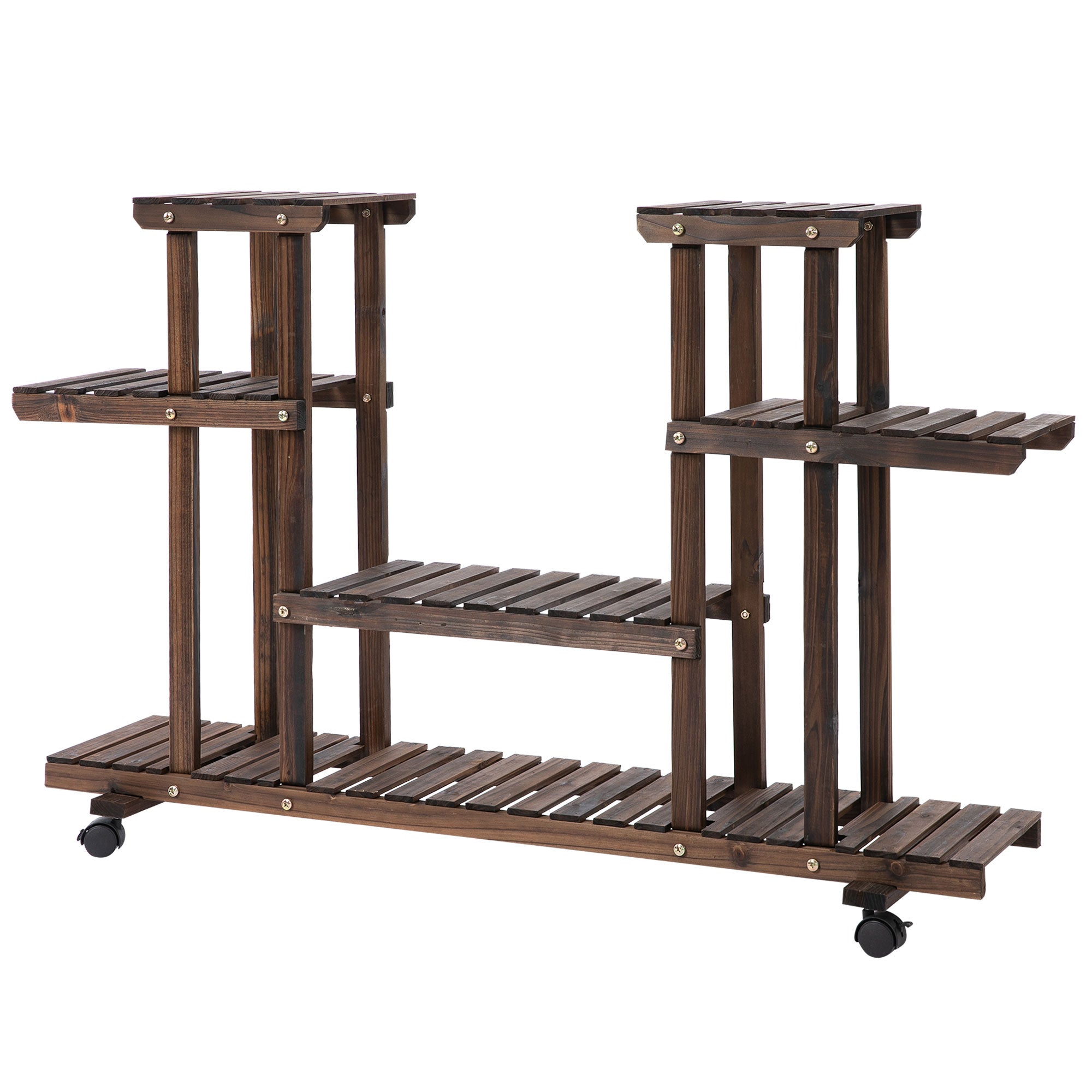 4-Tier Flower Rack, Indoor and Outdoor Wooden Planter with 4 Wheels, 123.5 x 33 x 80cm - Borge' Group Limited