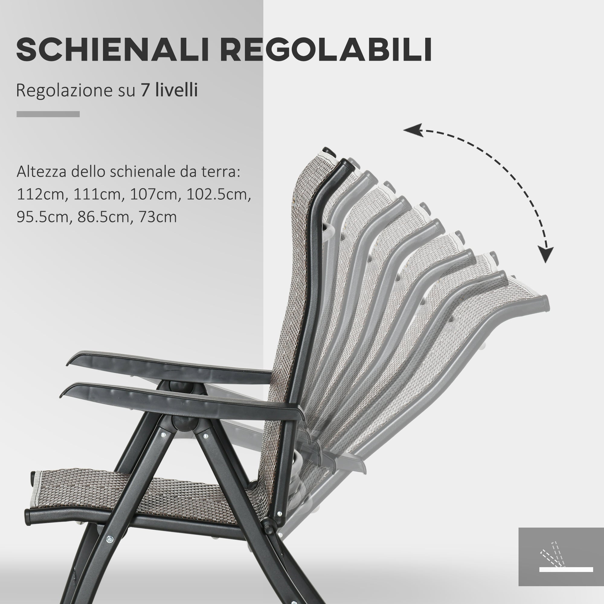 Set of 2 Folding PE Rattan Garden Chairs, 7-Position Backrest, 71x58x111cm - Borge' Group Limited