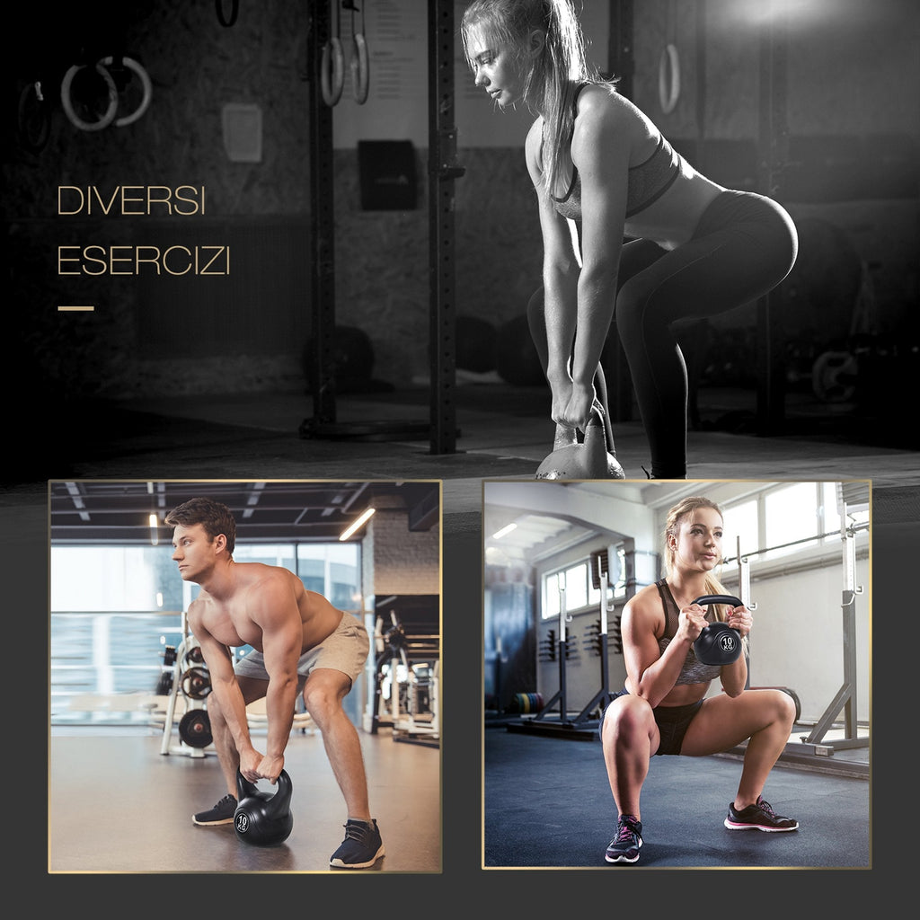 Kettlebell 10kg for Sports and Fitness with Flat Base and Handle, Kettlebell Weights in Plastic and Sand, 25x19x28 cm, Black - Borge' Group Limited