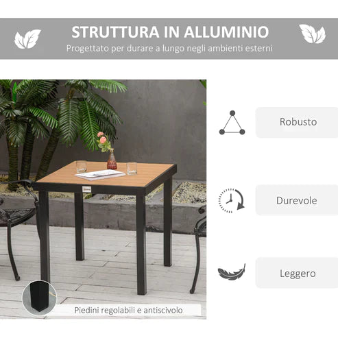 6-Seater Garden Table in Aluminum and Plastic, Black and Wood Color - Borge' Group Limited