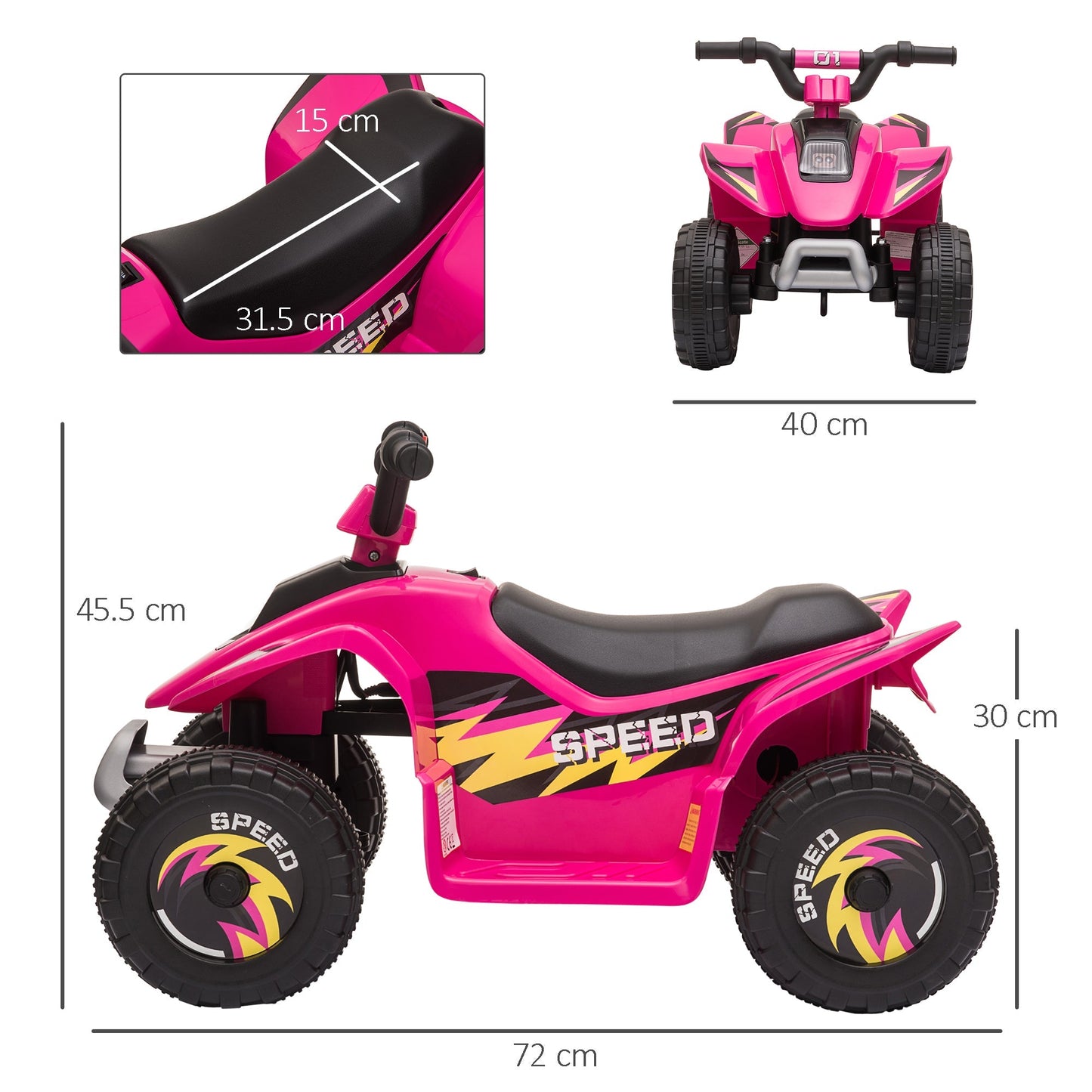 quad for electric children with 6V rechargeable battery, speed 2.8-4.6km/h, age 18-36 months, 72x40x45.5cm, pink - Borgè