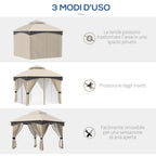 3x3m Steel Garden Gazebo with Double Roof and Curtains, Beige and Grey - Borge' Group Limited