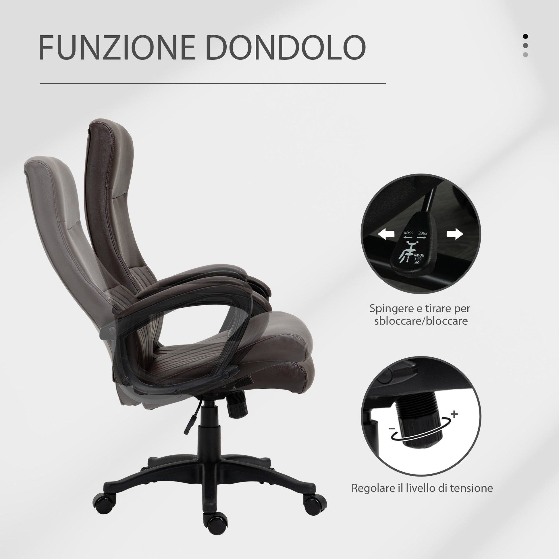 Office chair winner, adjustable height and wheels, 61.5x66x113-123cm, brown - Borgè