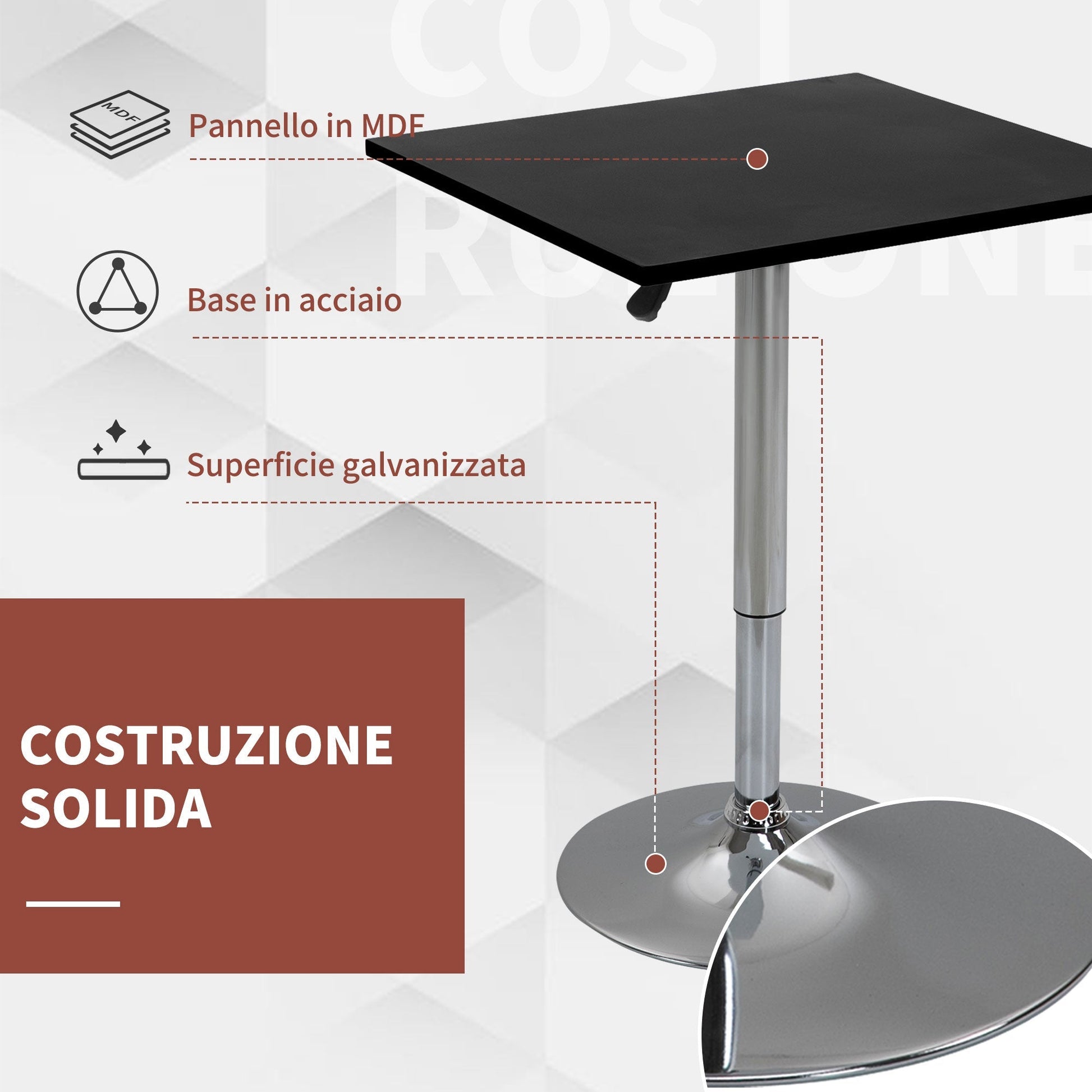 square table adjustable in height for bars, living room, kitchen - Borgè