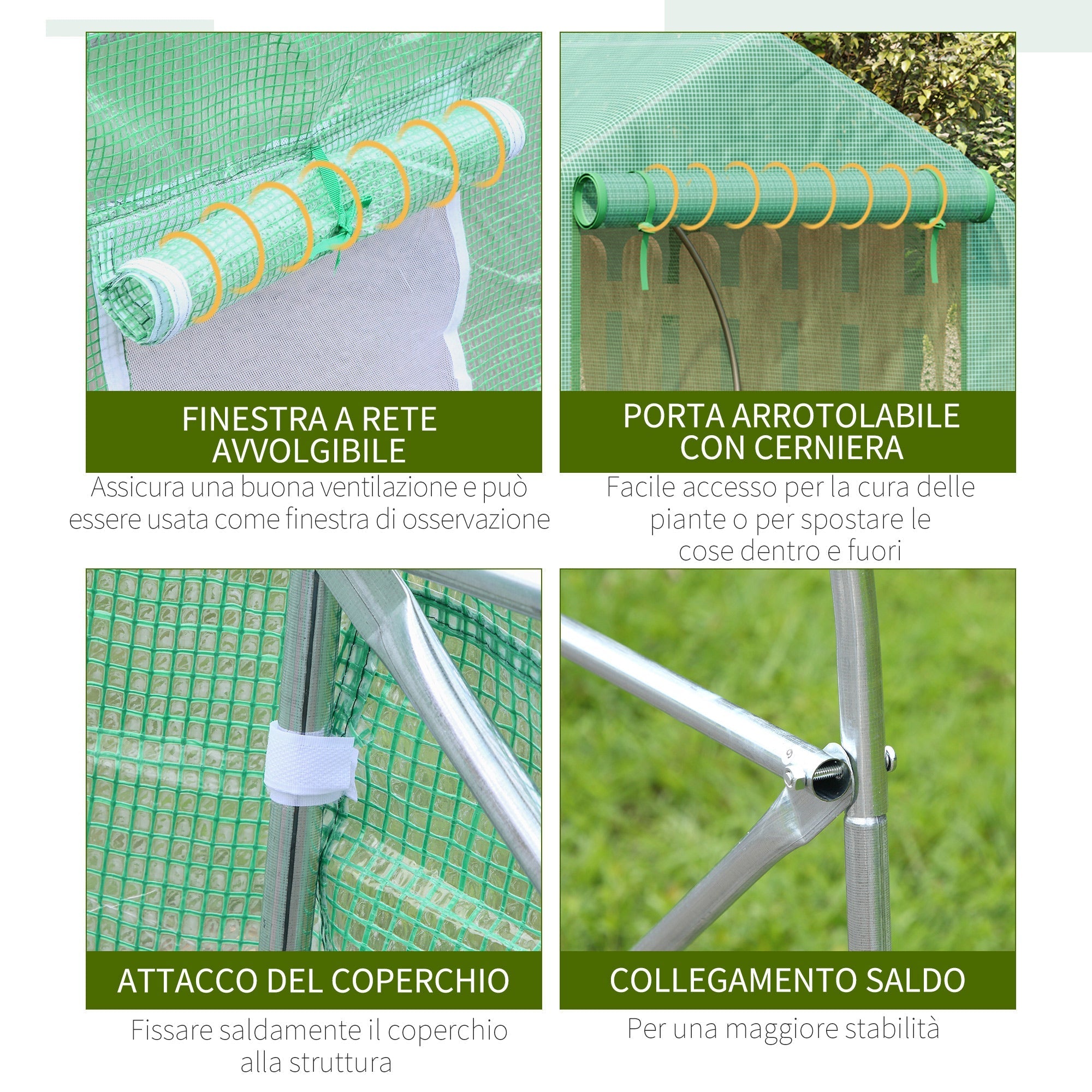 4.5x3x2m Tunnel Greenhouse for Vegetable Garden with Sloping Roof in PE and Steel Pipes Dark Green - Borge' Group Limited