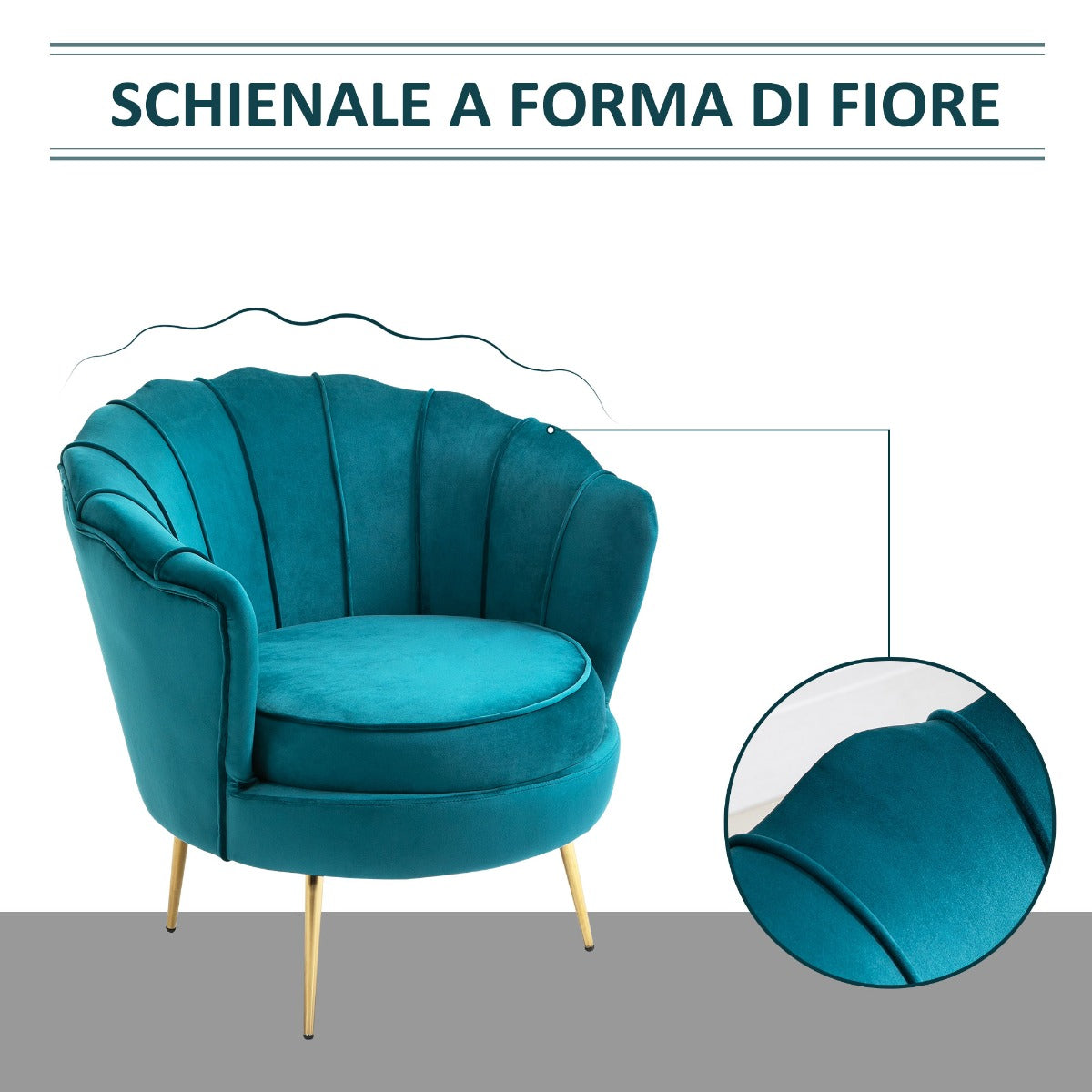 Vintage Style Design Poach Padded Velvet, 79x77x77cm, Oil green - Borgè