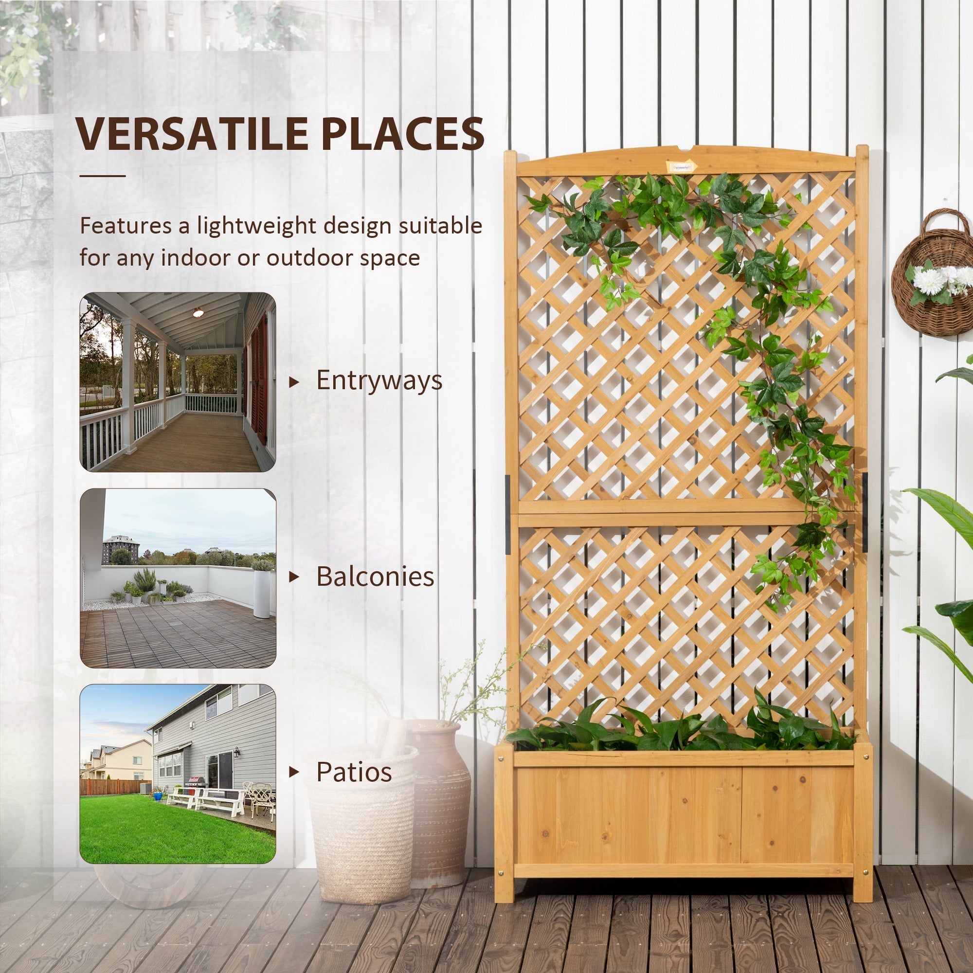 Outdoor Planter in Fir Wood with Raised Vertical Design, 90x45x180 cm, Yellow - Borge' Group Limited