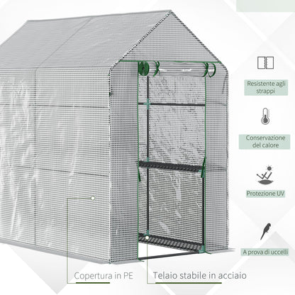 Outsunny greenhouse with house with pear cover, zipper door and 4 shelves, 186x120x190cm, white - Borgè