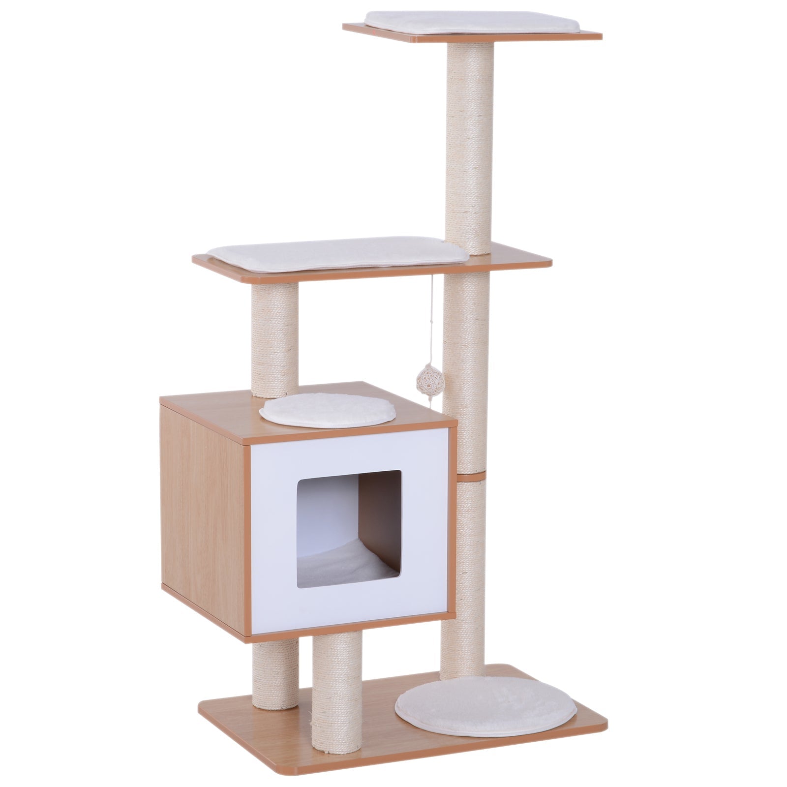 Wooden Cat Tree for cats with Scratch Pole 120cm | 71.5x49.5x120cm Wood, White - Borgè