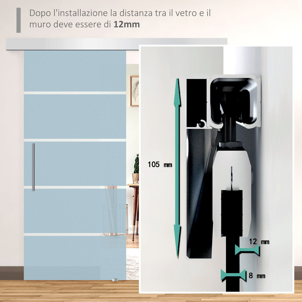 Sliding Glass Sliding Glass with 4 transparent stripes, 102.5x205cm - Borgè