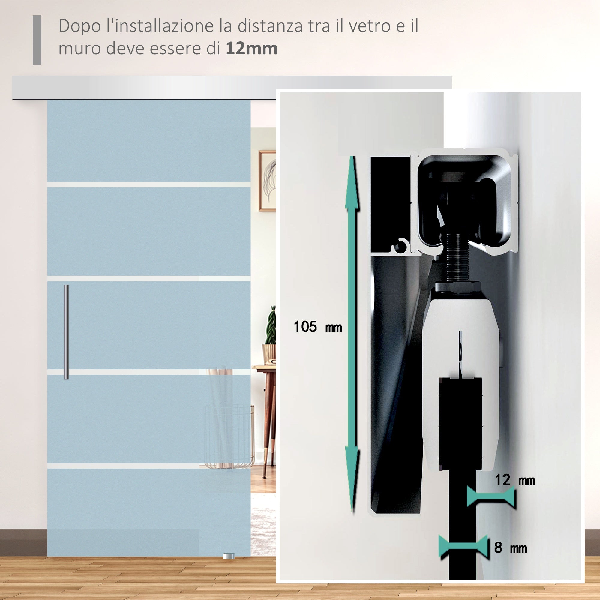 Sliding Glass Sliding Glass with 4 transparent stripes, 102.5x205cm - Borgè