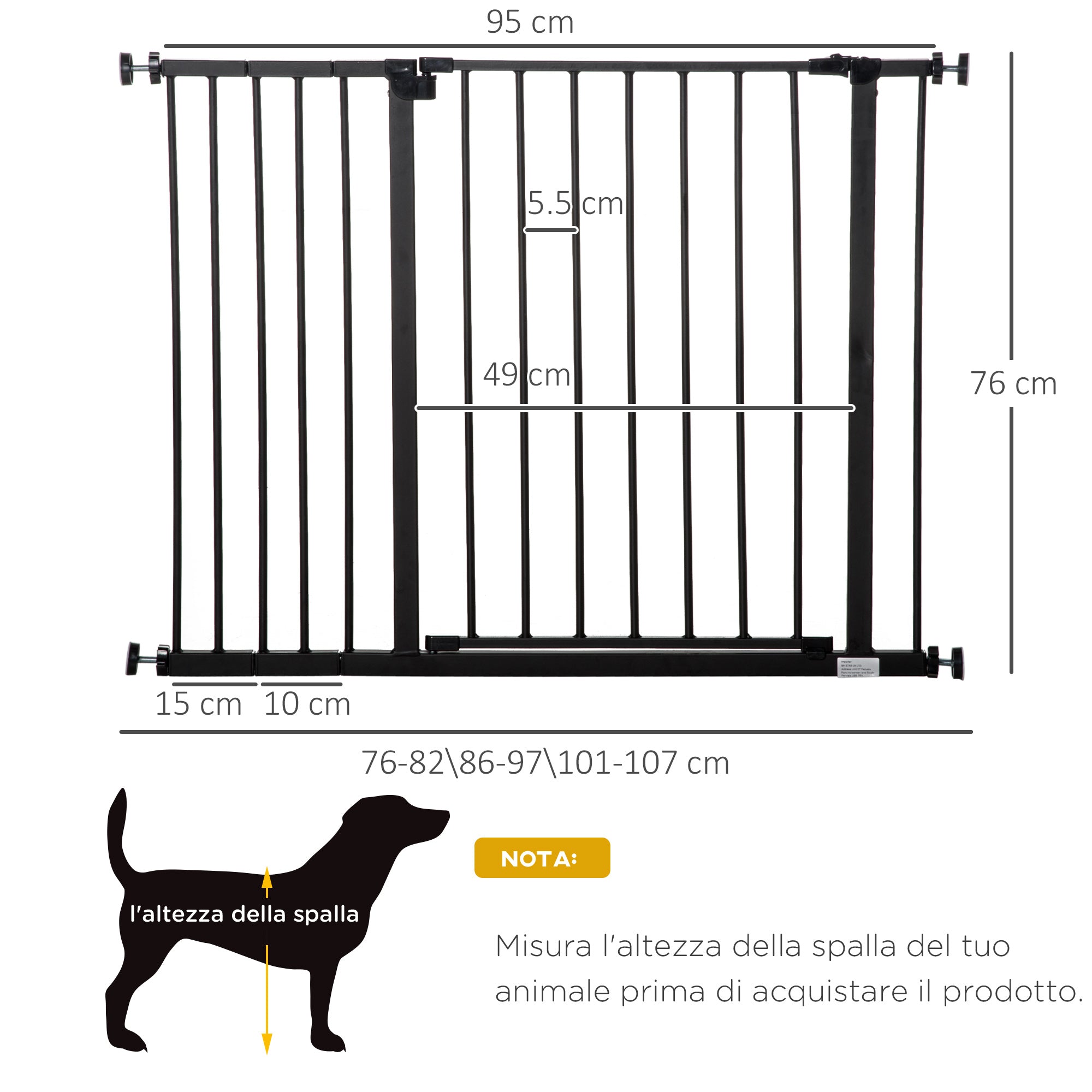 PAWHUT DOCK FOR DOG EXTENSIBLE WITH VITHS AND LARGE OPENING, METAL AND PLASTIC, 76-107X76 CM, BLACK - Borgè