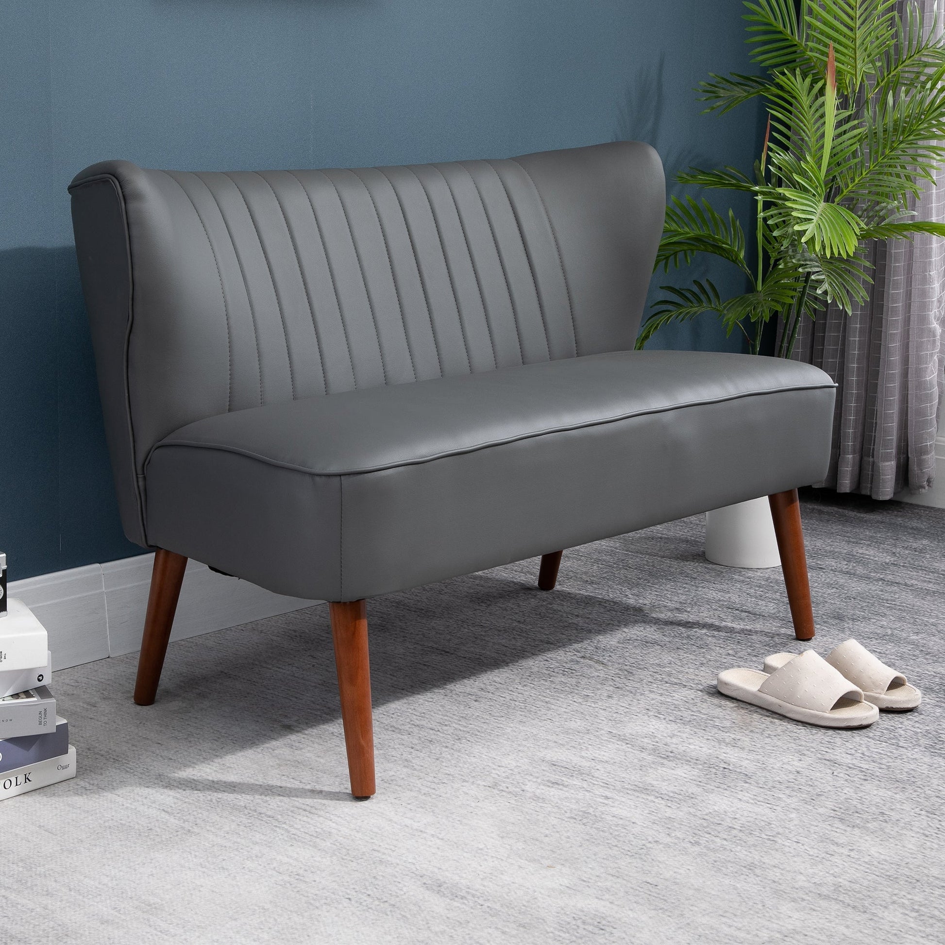 STELLE | Grey 2 Seater Sofa Grey Synthetic Leather with wooden legs - Borgè