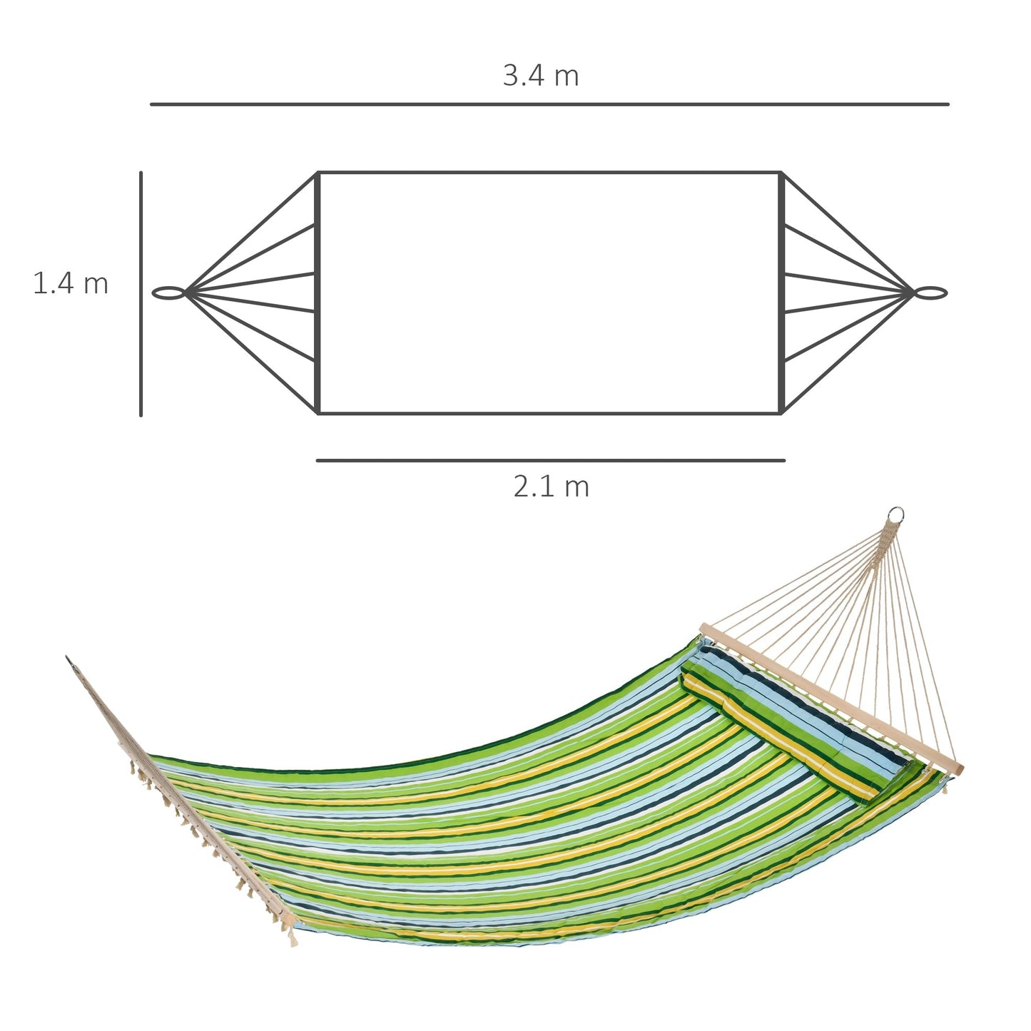 Outsunny Garden Amaca for 1-2 people max 150kg of interiors and outdoors with removable cushion 400x140cm - Borgè